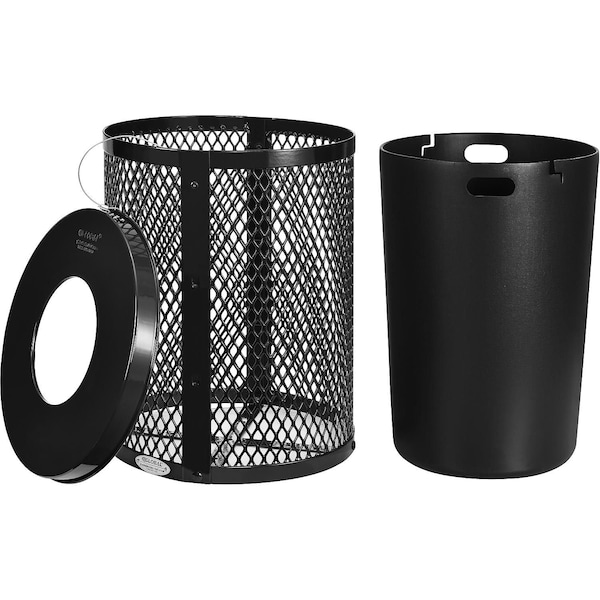 Round Diamond Trash Can, Black, Steel